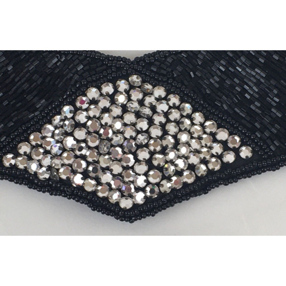 Black Bugle beaded and sequin vintage retro sash belt La Regale Small - Picture 3 of 16